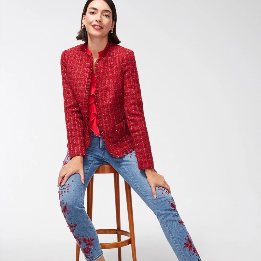 Red Tweed Fringe Jacket - Picture 3 of 7